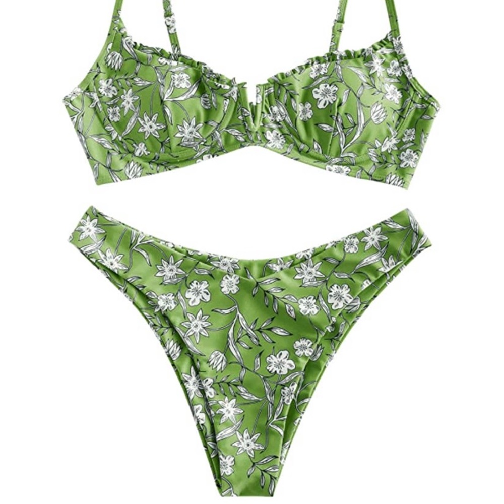 Zaful Green Floral Bikini Set